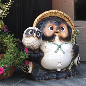 信楽焼 たぬき 信楽焼きたぬき 9号ふくろう持ち福々狸 陶器タヌキ［ta