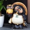 信楽焼きたぬき 8号ふくろう持ち狸(黄) 陶器タヌキ［ta-0256］|たぬき