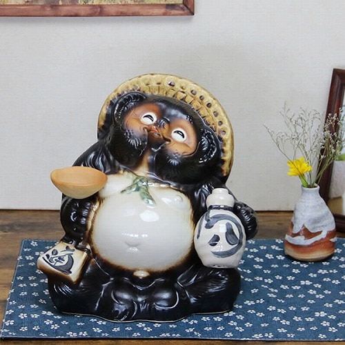 信楽焼 たぬき 笑い目月見タヌキ 信楽焼きたぬき 笑い狸 陶器［ta-0276