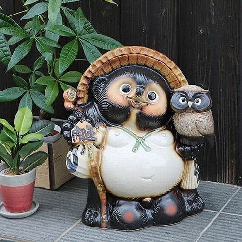 信楽焼 たぬき 13号ふくろう持ち狸 信楽焼きたぬき フクロウ狸 陶器