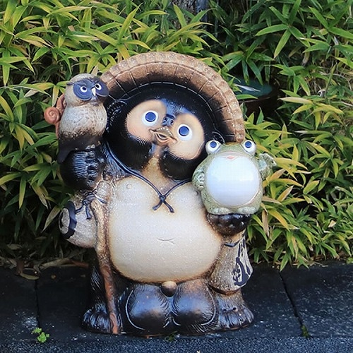 信楽焼 たぬき 20号古信楽ふくろう蛙持ち狸 信楽焼き狸 陶器タヌキ