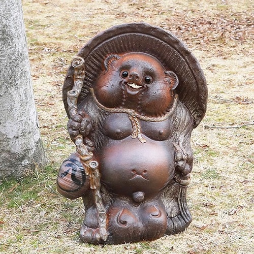 信楽焼 たぬき 古狸菴窯作 信楽焼き20号ひねり手作りたぬき 陶器タヌキ ...