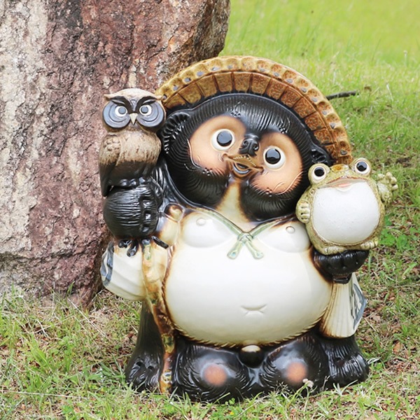 信楽焼 たぬき 信楽焼きたぬき 13号ふくろう蛙持ち狸 陶器タヌキ［ta