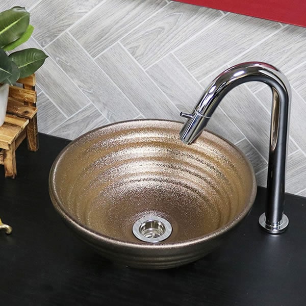 信楽焼 手洗い鉢,ミニサイズ 金彩 手洗い鉢【ミニサイズ】 信楽焼き手洗器 陶器の手水鉢 洗面ボウル トイレ用 [tr-1194] - まるいち本店