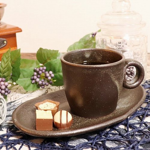 信楽焼 うつわ,コーヒーカップ 信楽焼 紫煙コーヒー碗皿 w307-02