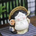 信楽焼きたぬき おかめひょっとこ狸 陶器タヌキ しがらきやき 狸 ［ta-0359］|たぬき