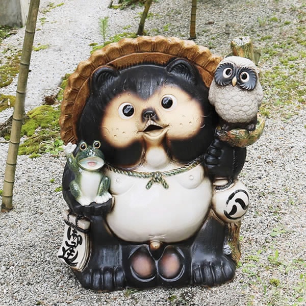 信楽焼 たぬき 信楽焼きたぬき 22号ふくろう・蛙持ち狸 陶器タヌキ し