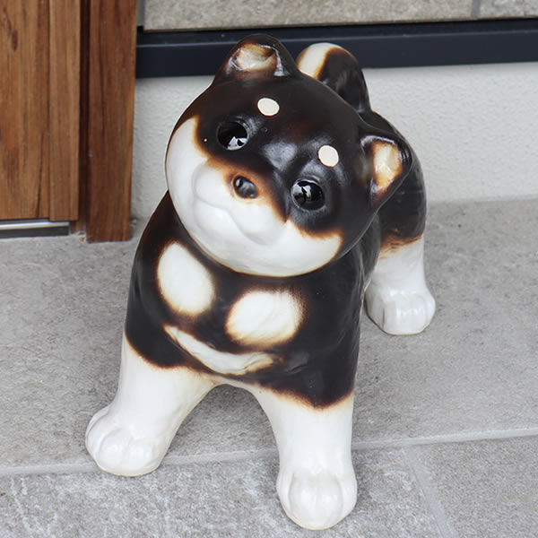 信楽焼 動物 信楽焼 黒柴犬 置物 イヌの置物 犬 いぬ置物 ok-0088