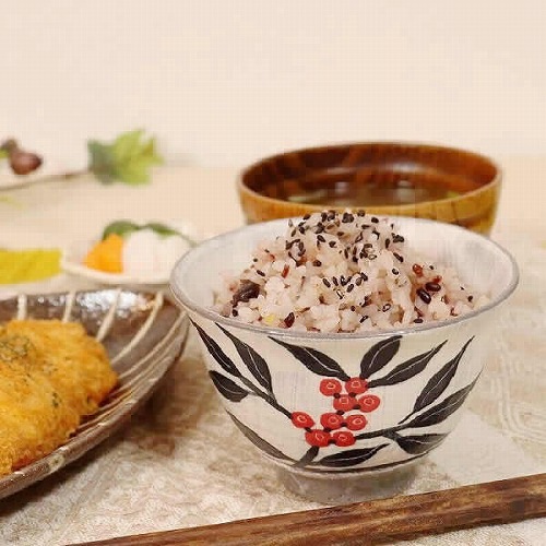 信楽焼 南天(黒) 飯碗 茶碗