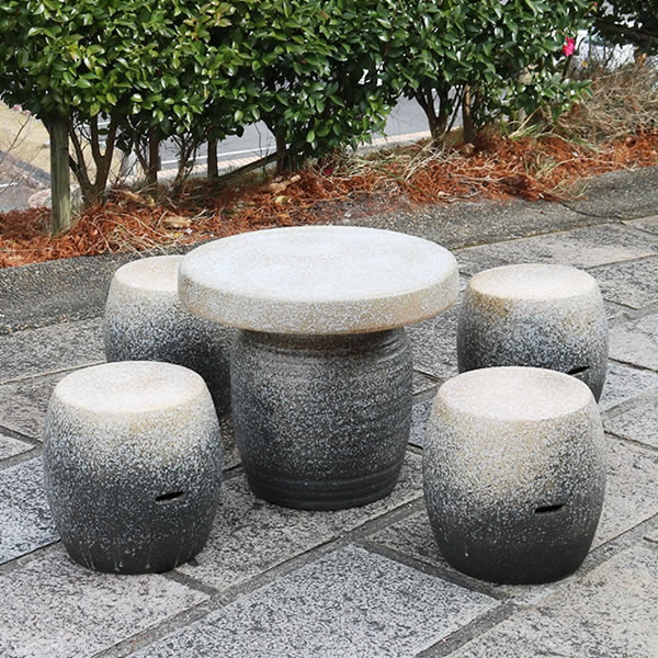 信楽焼 ガーデンテーブル 陶器テーブルセット 庭園テーブル イス 信楽焼きテーブル 陶器