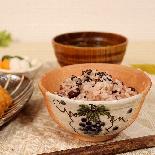 信楽焼 緋色ぶどう飯碗(大) 飯碗 茶碗