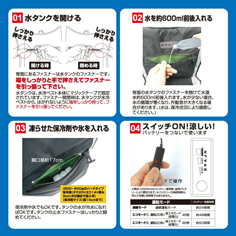 水冷ベスト BR-867(冷水循環型)全面タイプ(水冷ベスト+バッテリー+保冷剤セット)暑さ対策 熱中症 対策 涼しい ひんやり ひんやりグッズ 男女兼用 メンズ レディース 水冷服 作業服 作業着 ワーク ベスト 夏 夏用 静音 うるさくない