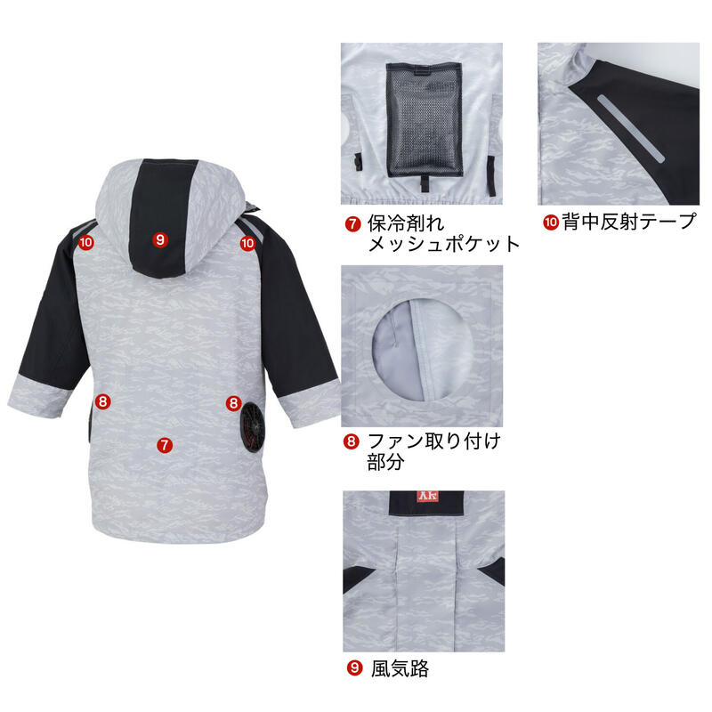 【ファンカバープレゼント!】MK-300 MHAK空調風神服フード付ヤッケ7分袖 ファン・バッテリー20年セット(サンエスRD9020H,RD9190J)