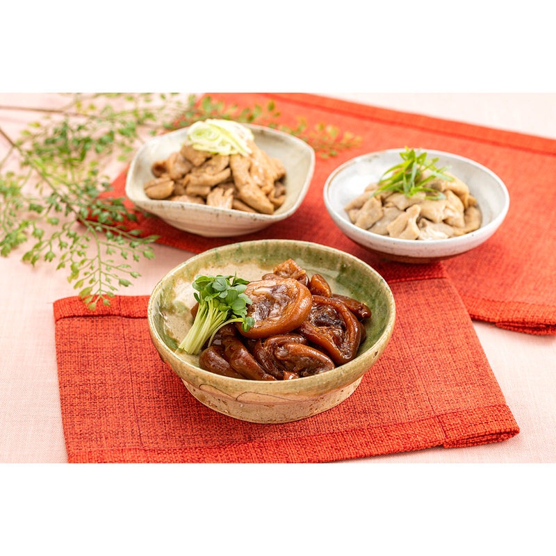 庄内産やわらか豚そく・豚もつ煮セット 〔豚足(醤油味)100g×3、豚もつ煮(味噌味)120g×3、豚もつ煮(塩だれ味)120g×3 〕 豚肉 惣菜 山形県 竹本産業