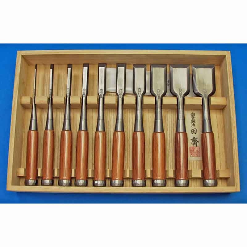田斎作 磨仕上追入鑿 赤樫柄付 10本組 桐箱入り | 打ち刃物 | パワー