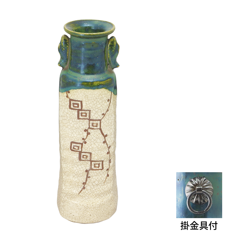 織部の花入れ 桃山時代 〜 江戸 織部 緑油 花入れ 一輪挿し 桃山時代