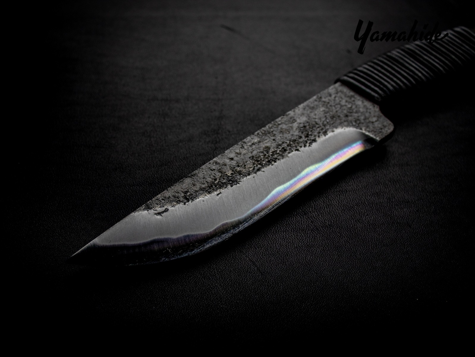 黒鳥 アウトドアナイフ 青紙2号 紐巻 ブラックレザーシース 日本製