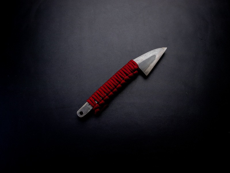 刀匠 高羽弘宗作 17cm 鍛造ナイフ 赤糸巻柄 工芸小刀 Swordsmith Takaba's