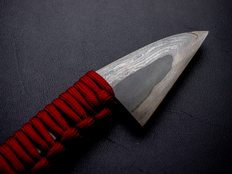 刀匠 高羽弘宗作 17cm 鍛造ナイフ 赤糸巻柄 工芸小刀 Swordsmith Takaba's
