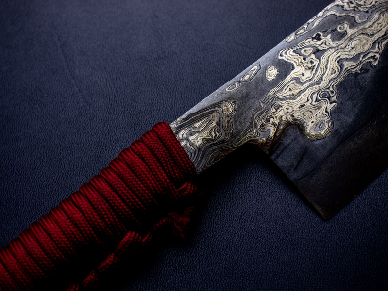 刀匠 高羽弘宗作 雅 牛刀 8寸 共柄 赤糸巻 ダマスカス 工芸包丁 高級