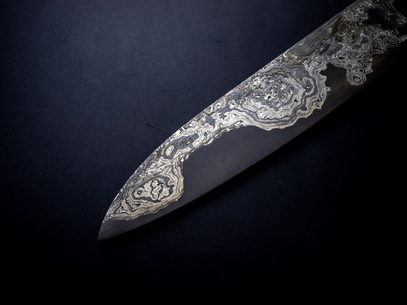 刀匠 高羽弘宗作 雅 牛刀 8寸 共柄 赤糸巻 ダマスカス 工芸包丁 高級