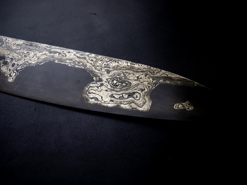 刀匠 高羽弘宗作 雅 牛刀 8寸 共柄 赤糸巻 ダマスカス 工芸包丁 高級