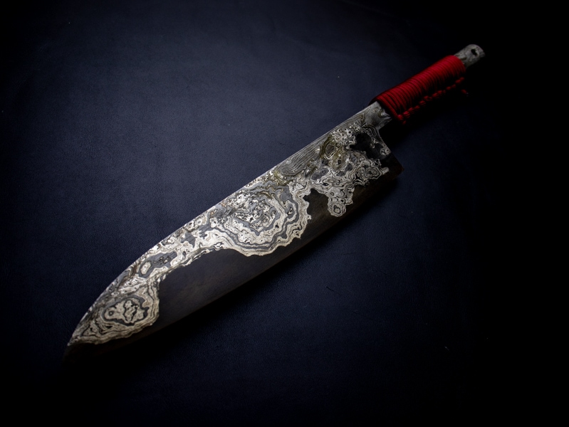 刀匠 高羽弘宗作 雅 牛刀 8寸 共柄 赤糸巻 ダマスカス 工芸包丁 高級