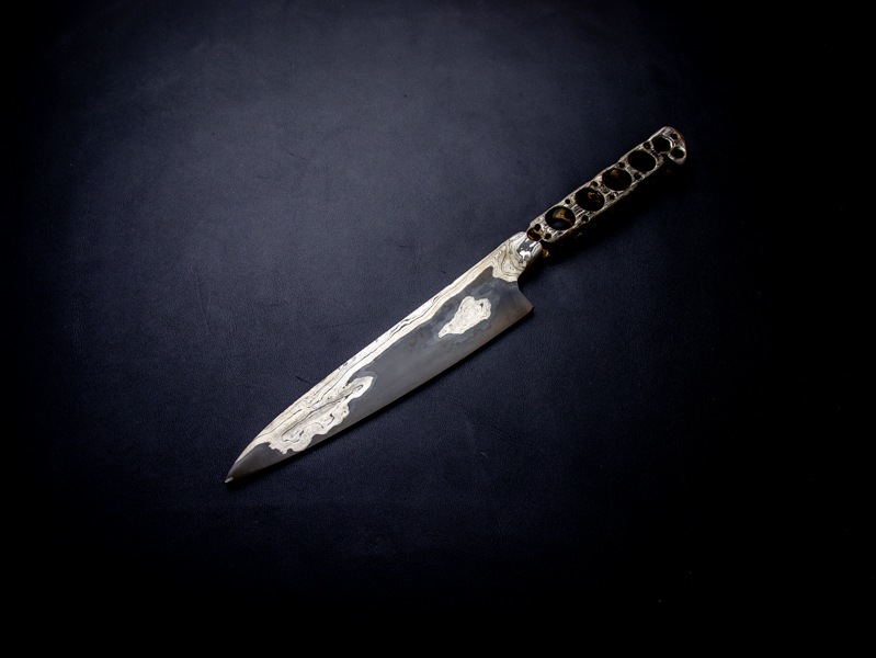 刀匠 高羽弘宗作 雅 ペティナイフ 共柄 ダマスカス薄刃 工芸包丁 高級