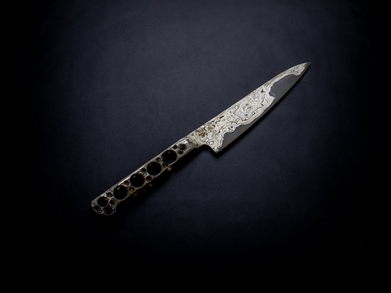刀匠 高羽弘宗作 雅 ペティナイフ 共柄 ダマスカス薄刃 工芸包丁 高級