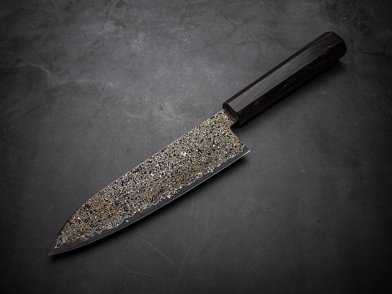 超美品レア入手困難な黒檀ブレス雷打木14mm♡ 美濃國山秀作 3019b 和三徳 180mm SG2 黒染 ニッケルダマスカス 両刃