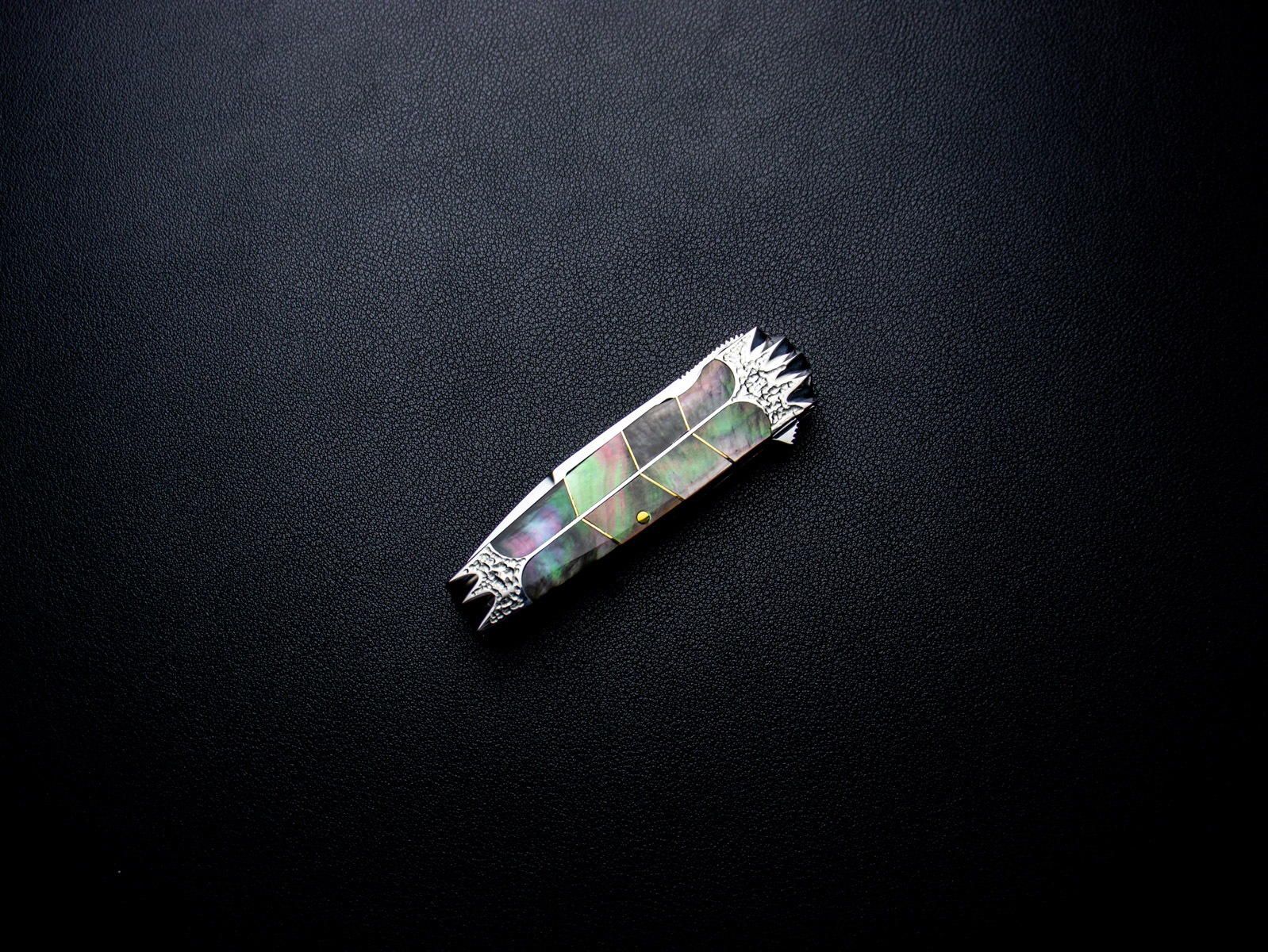 原幸治 作 トニーミニ 螺鈿 ブラックパール カスタムナイフ Koji Hara