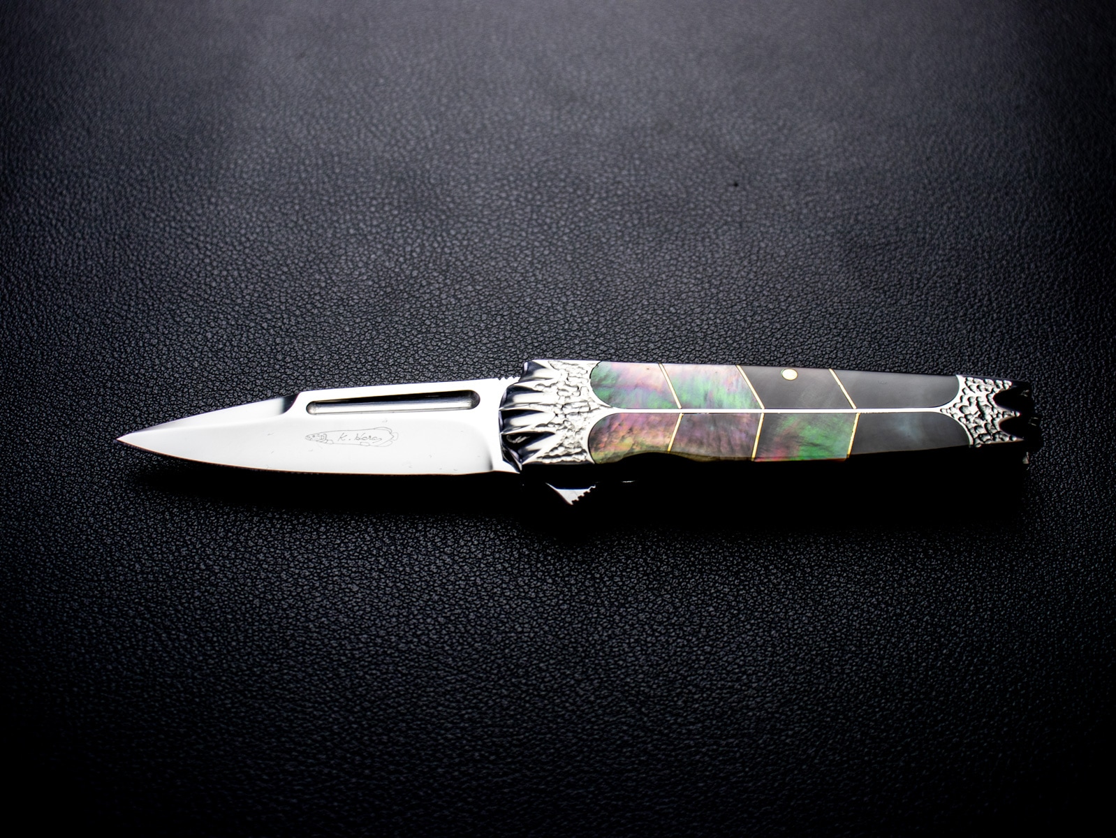 原幸治 作 トニーミニ 螺鈿 ブラックパール カスタムナイフ Koji Hara