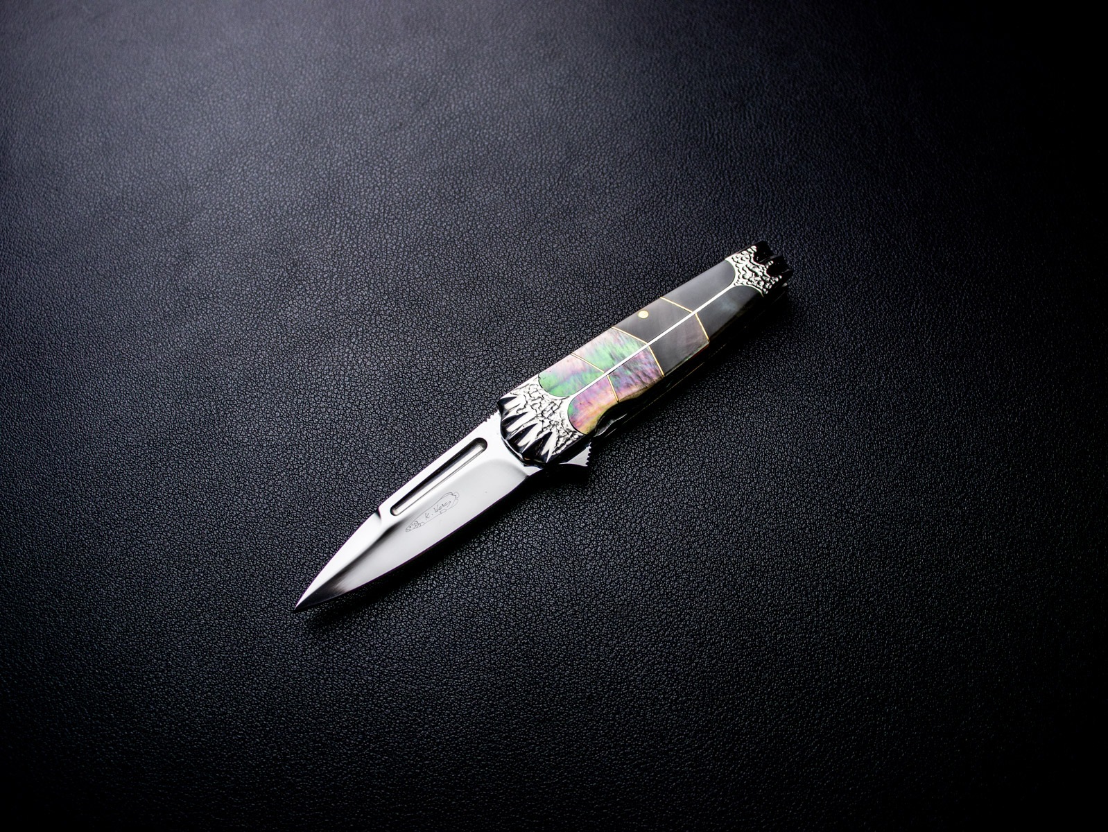 原幸治 作 トニーミニ 螺鈿 ブラックパール カスタムナイフ Koji Hara