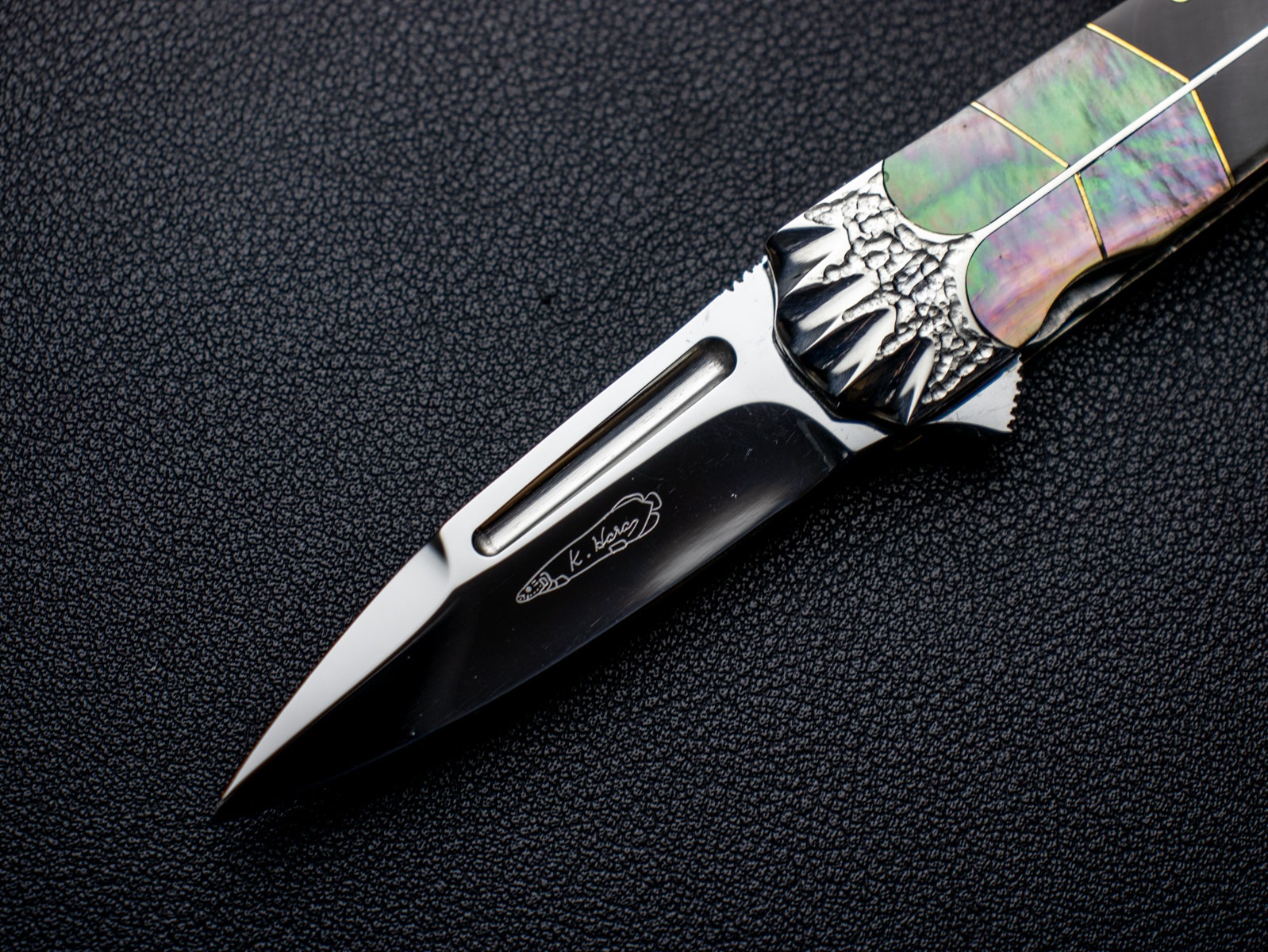 原幸治 作 トニーミニ 螺鈿 ブラックパール カスタムナイフ Koji Hara