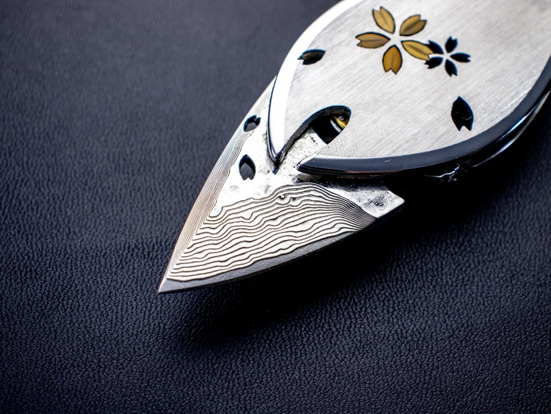 在庫あり原 龍一 作 花王 サテン VG-10 ダマスカス 折り畳みナイフ Dew