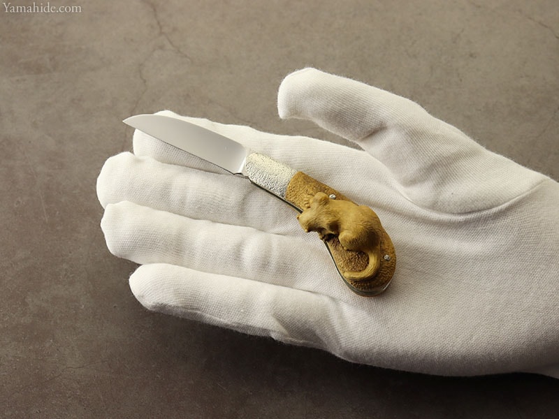 中山 英俊 作 ねこ 折り込み ツゲ フォールディングナイフHidetoshi