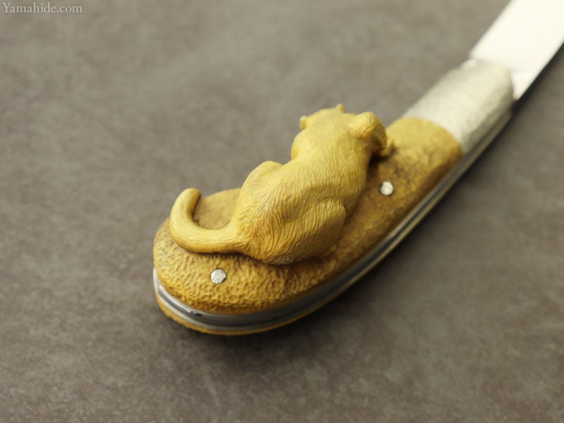 中山 英俊 作 ねこ 折り込み ツゲ フォールディングナイフHidetoshi