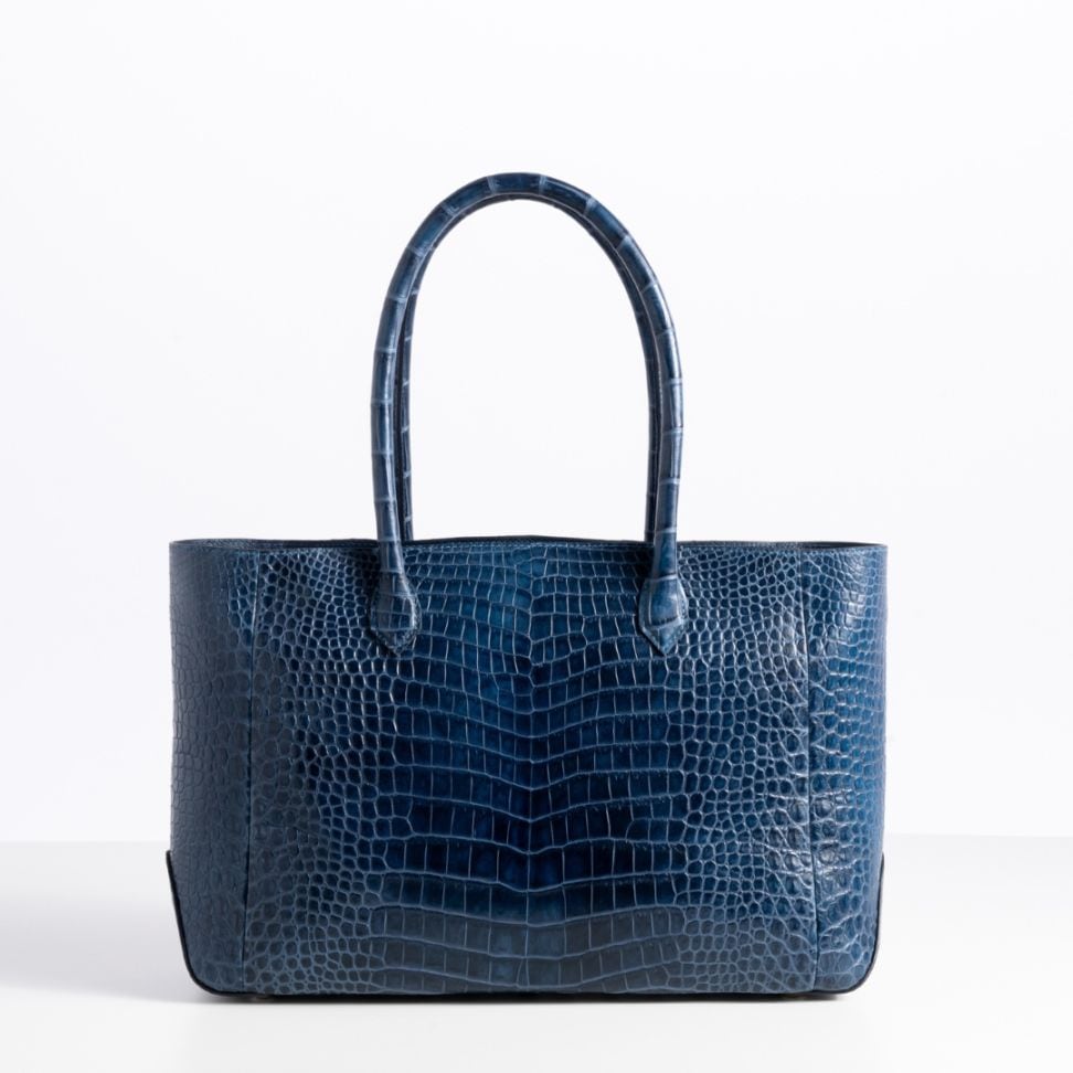 クロコダイル革プレミアムトートバッグ/ネイビー
