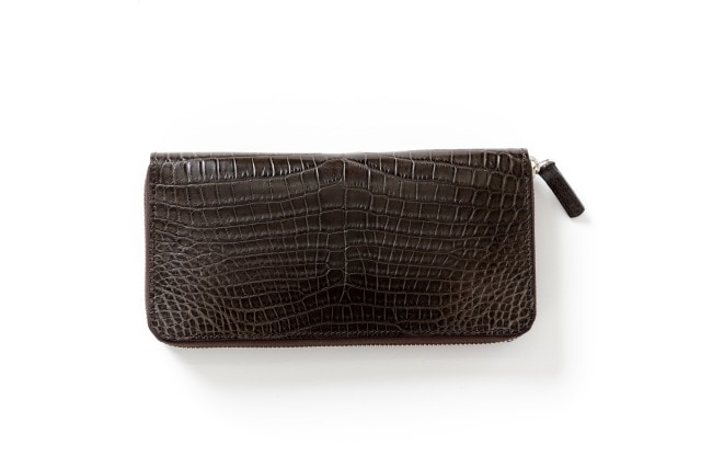 クロコダイル ラウンドファスナー長財布　ブラウン