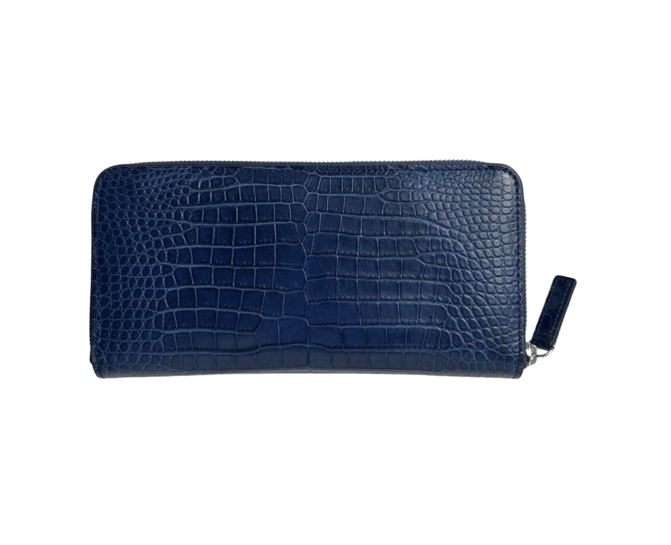 ポロサスクロコダイル　藍染ラウンドファスナー長財布