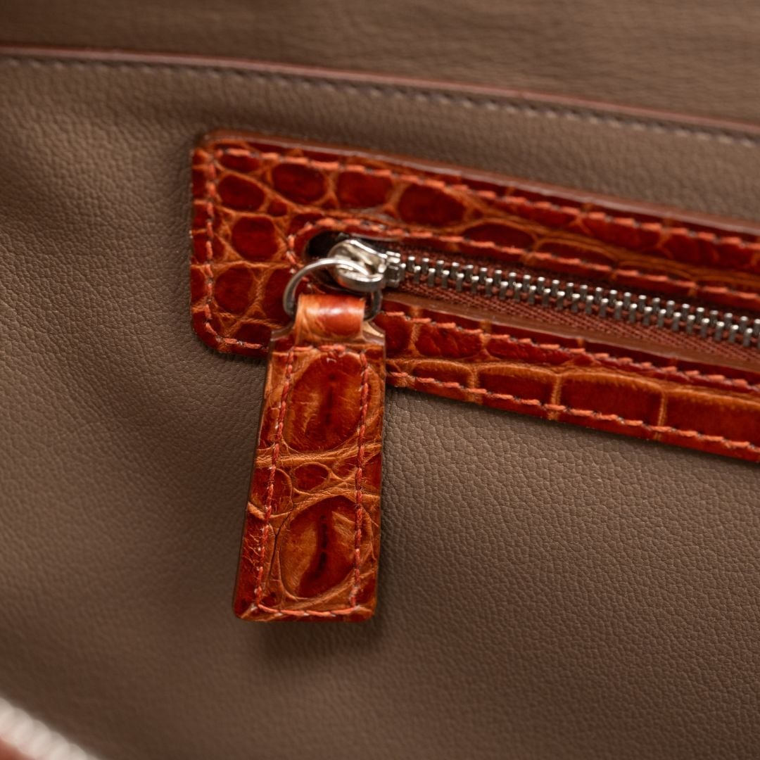 クロコダイル革プレミアムトートバッグ/ブラウン