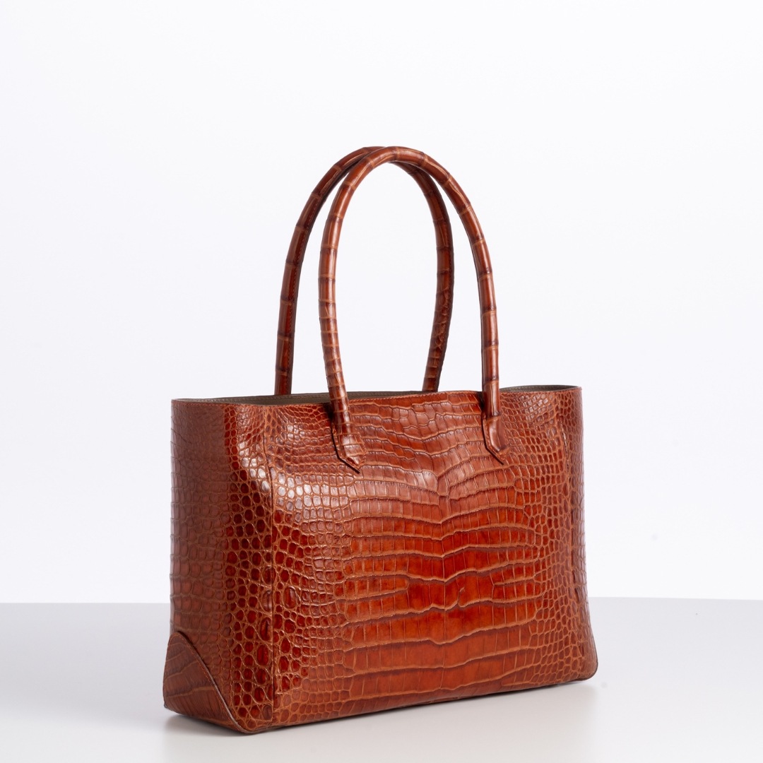 クロコダイル革プレミアムトートバッグ/ブラウン
