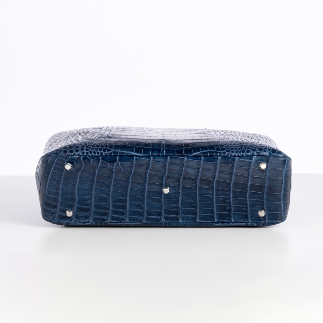 クロコダイル革プレミアムトートバッグ/ネイビー