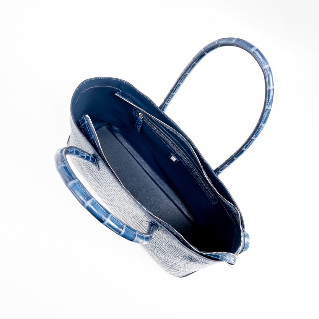 クロコダイル革プレミアムトートバッグ/ネイビー