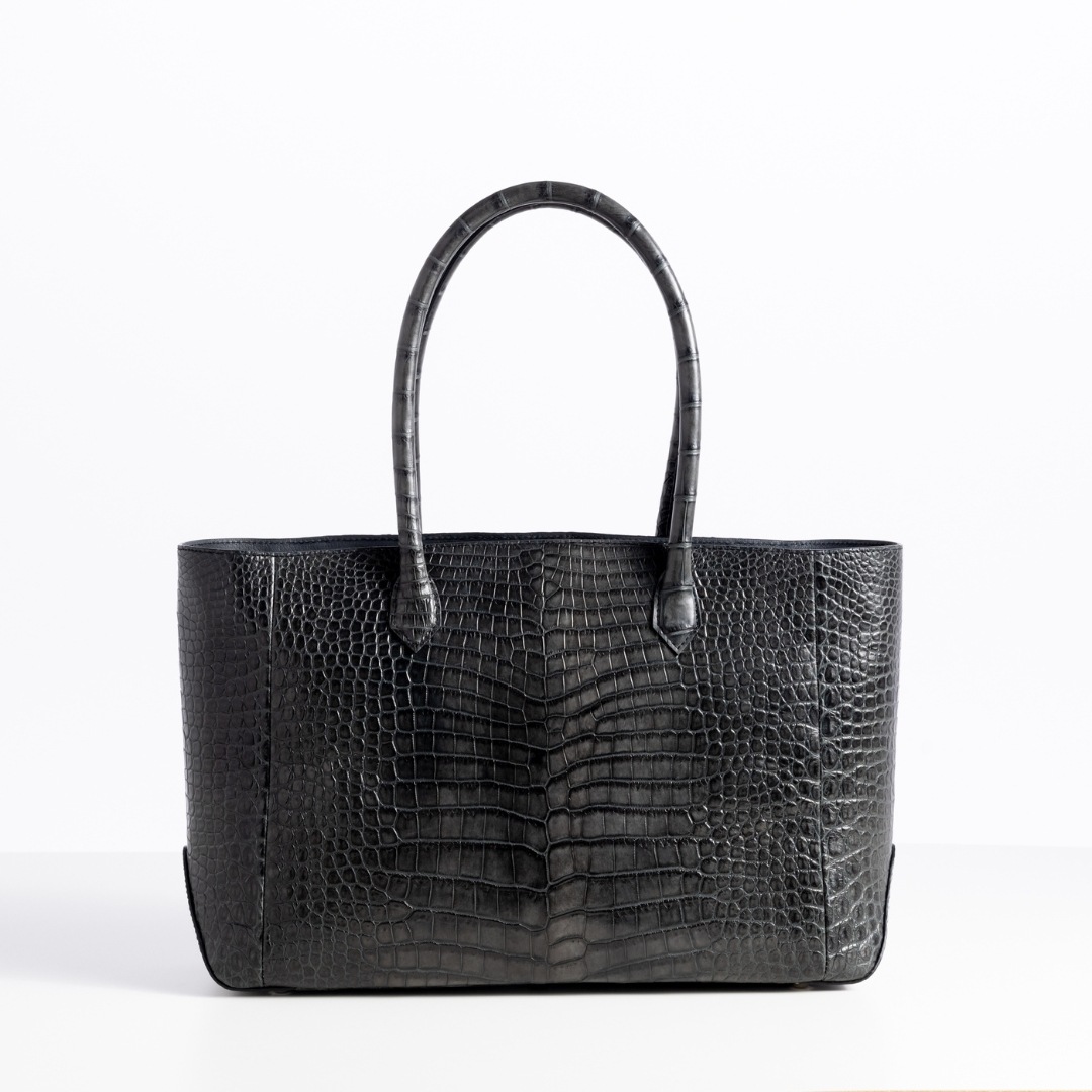 クロコダイル革プレミアムトートバッグ/グレー