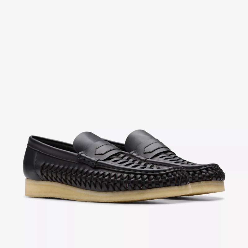 【セール30%OFF】Clarks SS25 M Wallabee Penny Weave Black Leather 26180229