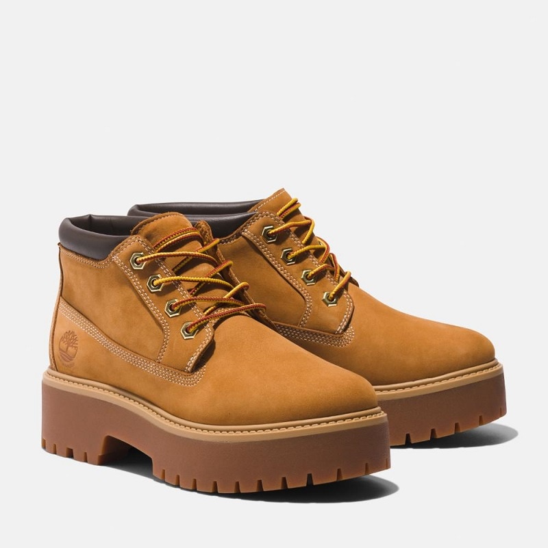 NEW【TIMBERLAND】レザー ブロックヒール スリッポン サンダル Timberland C/O W STONE STREET MID LACE WATERPROOF BOOT WHEAT