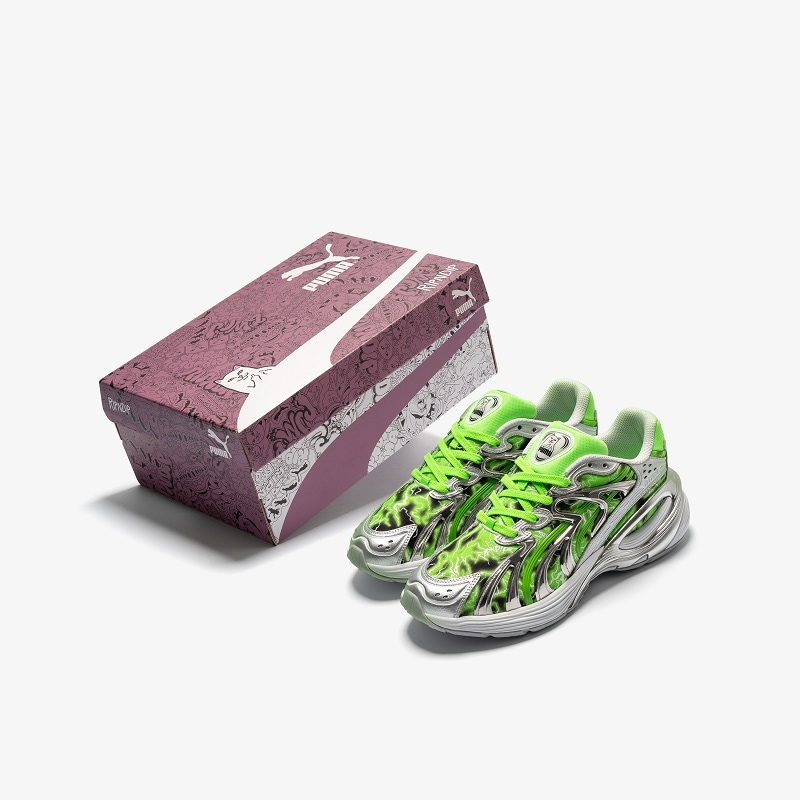 PUMA AU25 9/27 INVERSE RIPNDIP PUMA SILVER-FLURO GREEN PES 403649