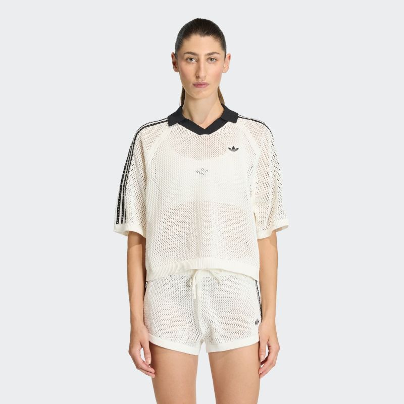 adidas 26Q1 adidas KNITTED CROCHET POLO オフホワイト KC6490