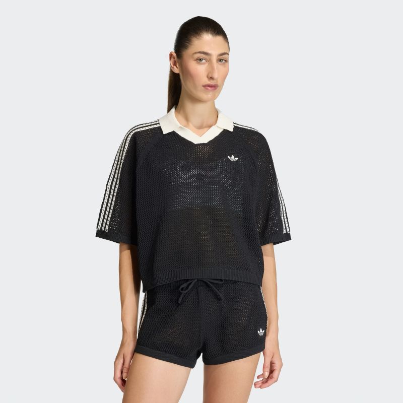 adidas 26Q1 adidas KNITTED CROCHET POLO ブラック KC6491｜アメ横